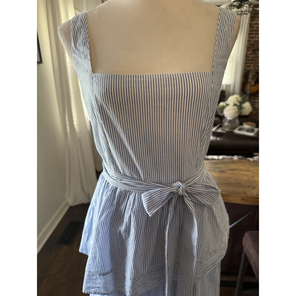 J. Crew Blue/White Striped Tiered Ruffle Midi Dress Size 6 Cotton Coastal Beach - Picture 6 of 12